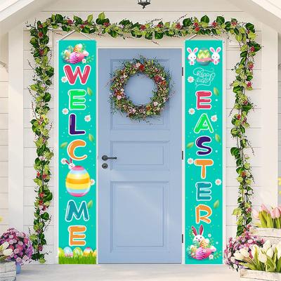 Easter Decoration Bunny Egg Carrot Porch Sign Welcome Happy Easter Banner Door Couplets Hanging Ornament Easter Decor for Home