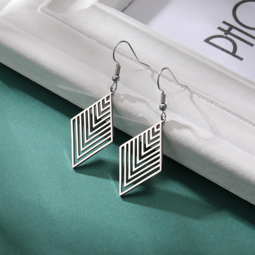 Stainless Steel Geometric Rhombus Drop Earrings for Women Girls Waterproof Minimalist Jewelry Valentine Gift