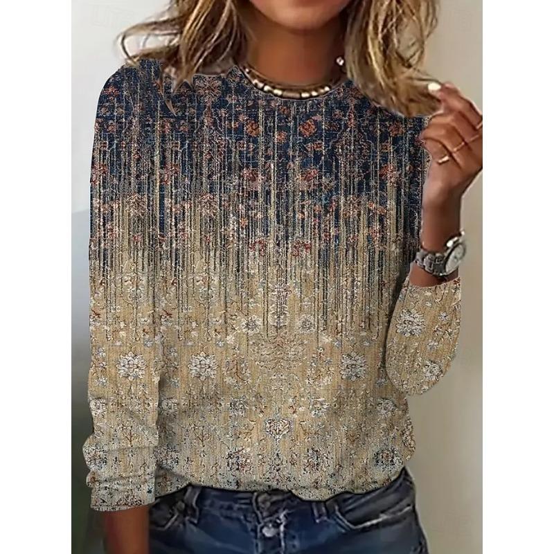 Women's T Shirt Print Floral Graphic Paisley Vintage Fashion Stylish Long Sleeve Crew Neck Round Neck Regular Tops