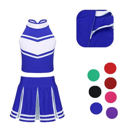 Kinder-Cheerleading-Outfit, 2-teiliges Mädchen-Tanz-Cheerleading-Bühnenkostüm, ärmelloses Oberteil mit Rock