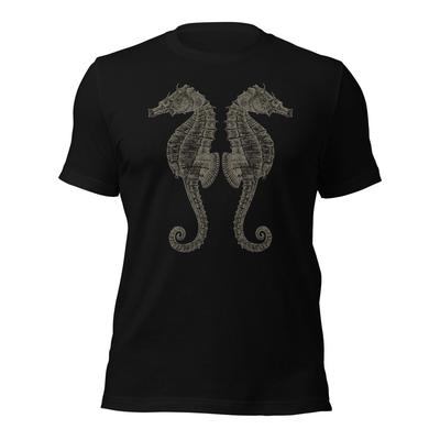 SEAHORSE LOVE T-Shirt Hippocampus Scientific Illustration Soft Black Tee XS-5XL Unisex T-Shirt