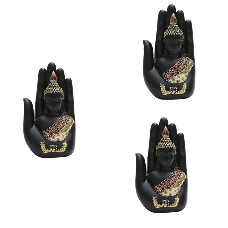 ABUL-3X Thai Buddha In The Palm Statue Figurine,Zen Buddha Sculpture-Indoor/Outdoor Decor For Garden,Patio