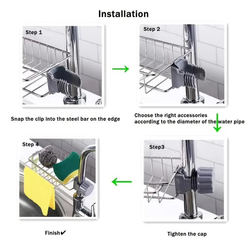 Suport pentru robinet de bucătărie, suport pentru burete, organizator pentru chiuvetă, suport de scurgere pentru căsuță suspendată, suport de depozitare din oțel inoxidabil pentru burete, săpun