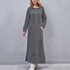 Women Sweatshirt Dress Hooded Solid Color Long Sleeve Front Drawstring Autumn Winter