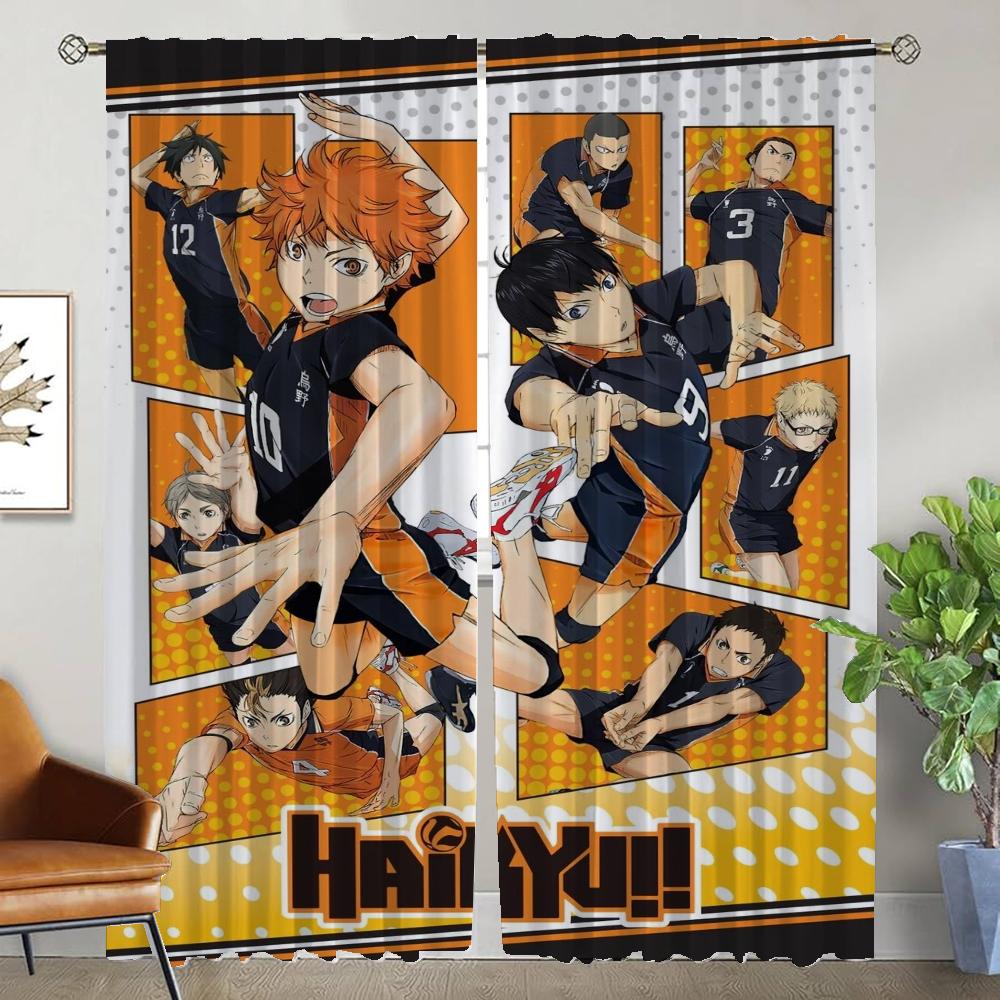 Haikyuu Kitchen Curtains for Living Room Curtain Shades Home Interior Curtains 2 Pieces Tulle for Bedroom Partition Blackout