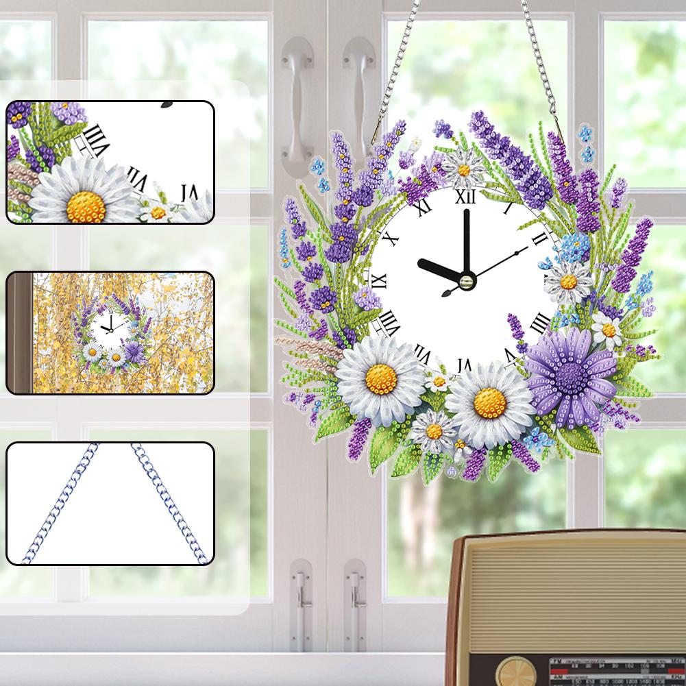 2D Flat DIY Wreath Diamond Clock Art Pendant Home Wall Decoration Crafts