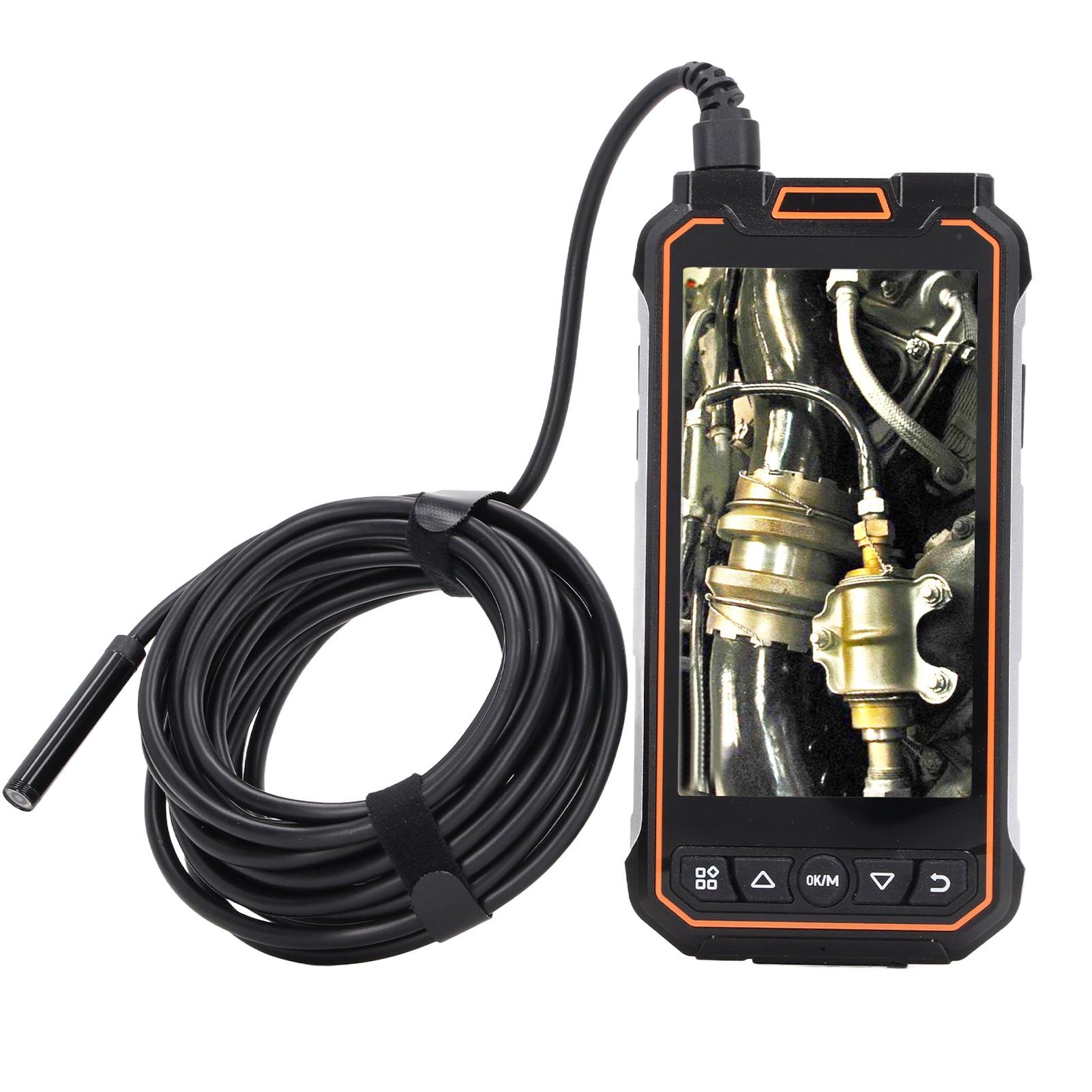 

Dual Lens Endoscope with Light 5 Inch Screen Split Industrial Inspection Camera IP67 Waterproof Built in Battery 2m