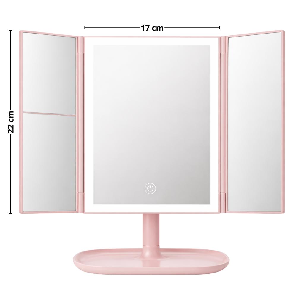 Hollywood pink folding mirror for makeup 22x17cm LED