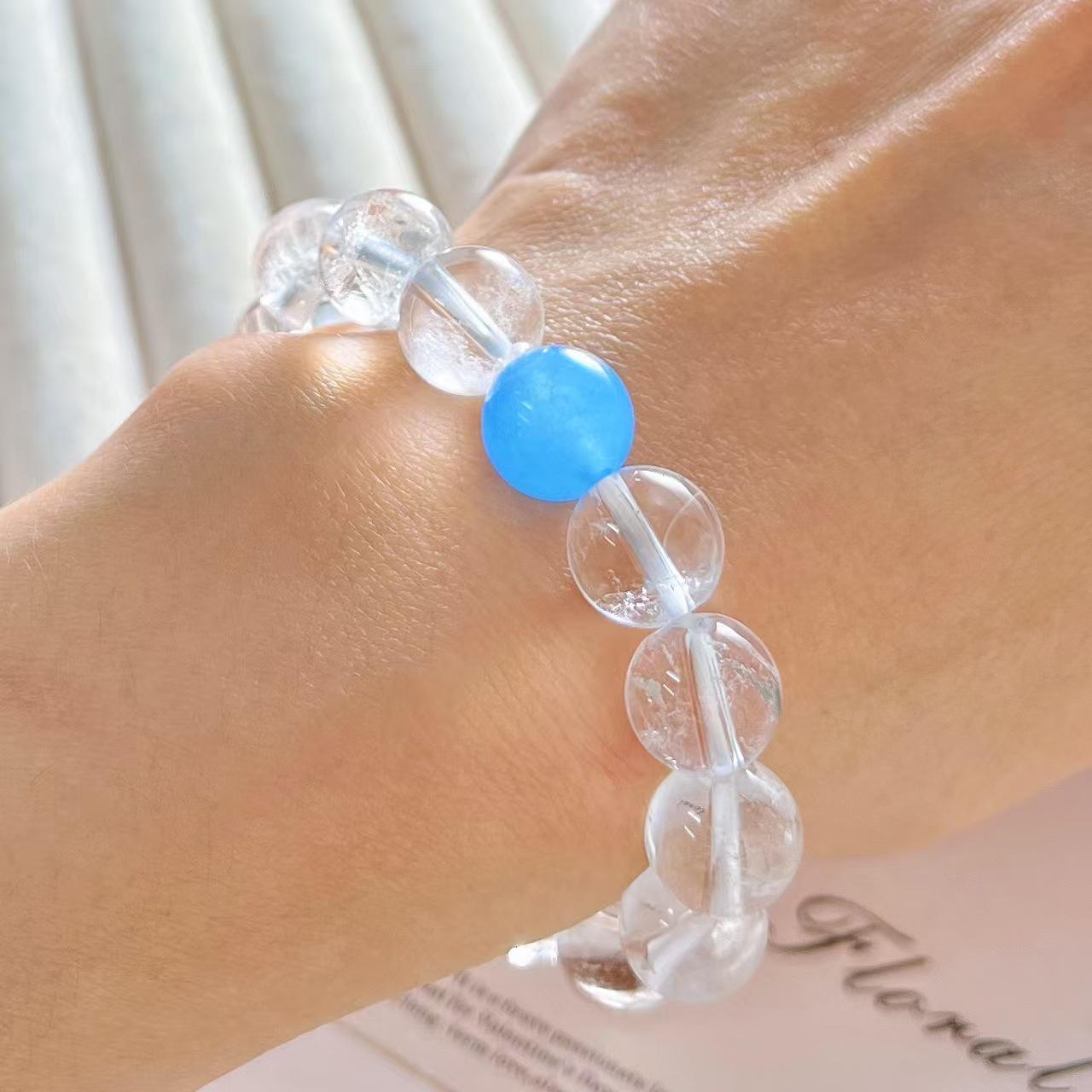 10Mm Natural White Crystal White Asse Aquamarine Quartzite Bracelet Bracelet
