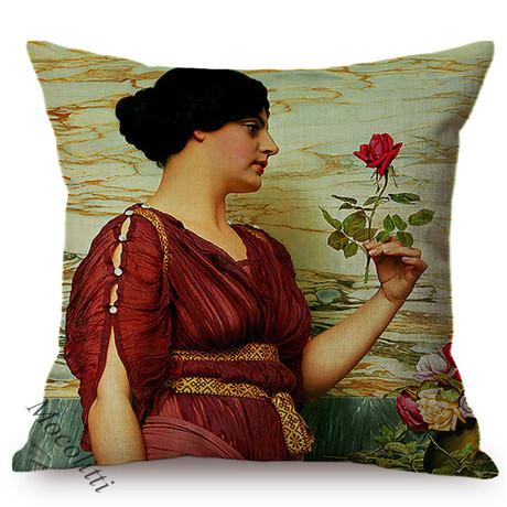 Woman In Love Vintage Oil Painting Art Pillow Case Beautiful Girl Reading Love Letter Sofa Decorative Cushion Cover Cojines
