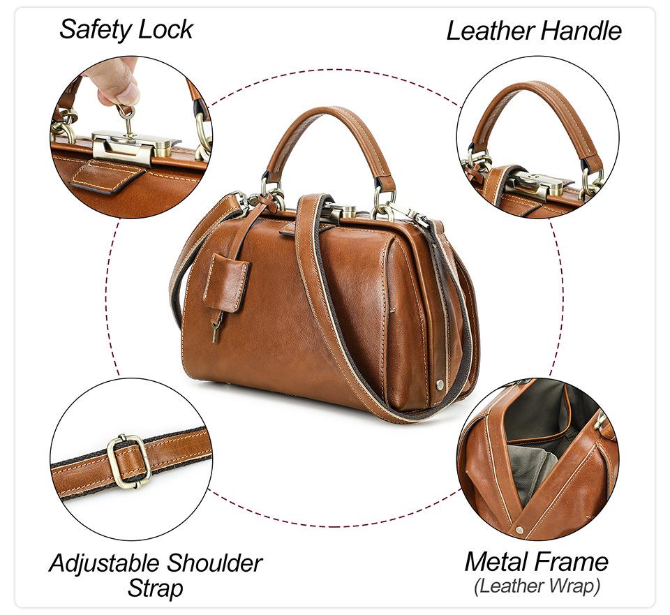 Full-Grain Lambskin Leather Crossbody Handbag with High-End Metal Lock for Women