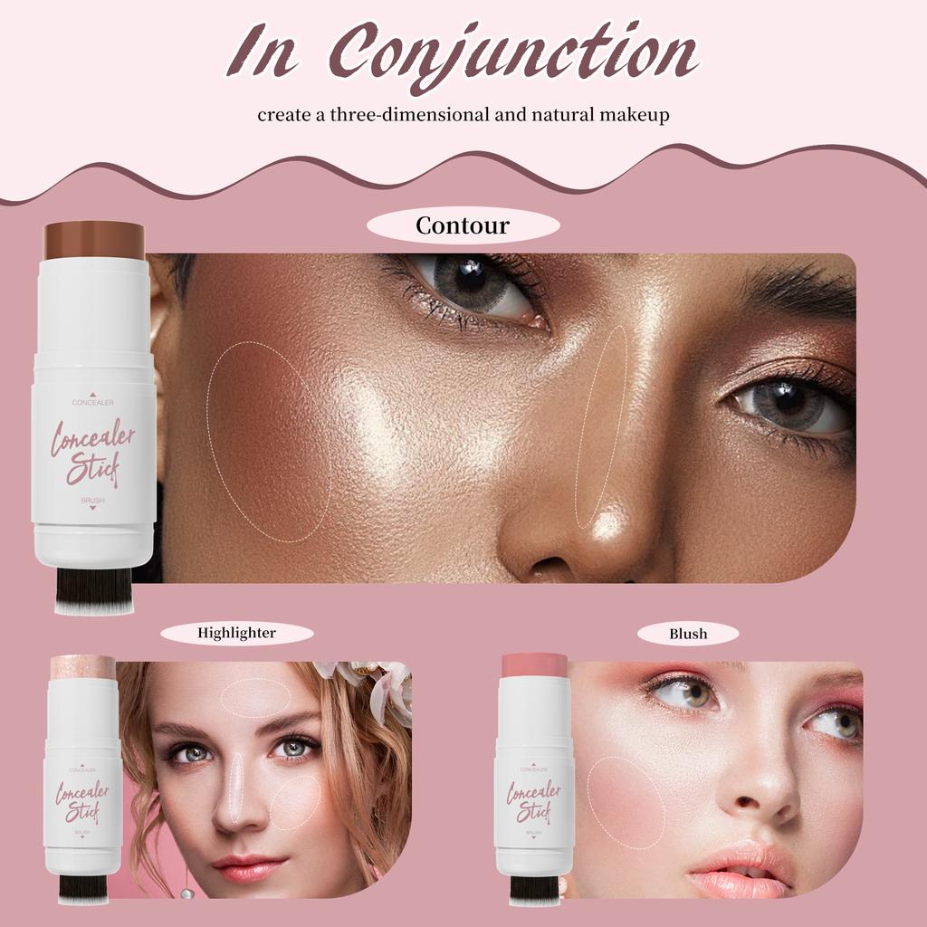 Double Head With Makeup Brush Grooming Stick, Multi-Functional Highlight Shadow Blush Grooming Cream