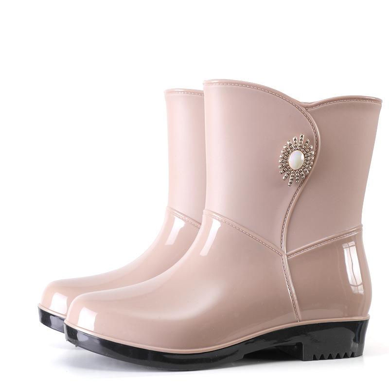 New fashion rain shoes women's medium tube non-slip warm thickened wear-resistant rain boots cotton kitchen overshoes