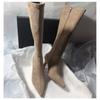 New Pointed Toe Knee-High Boot Sexy Thigh High Boots Womens Side Zipper Suede Elastic High Heels Modern Shoe Zapatos De Mujer