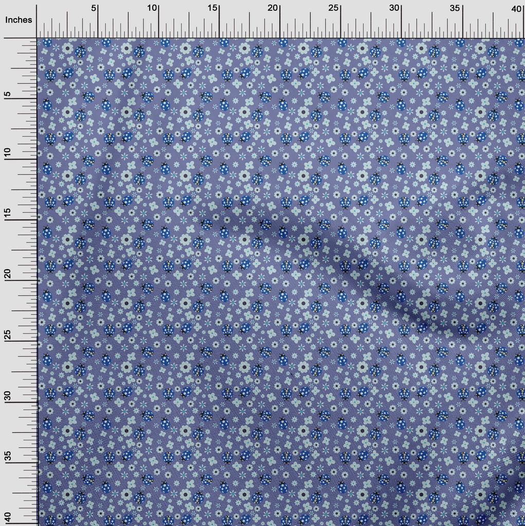 oneOone Cotton Poplin Blue Fabric Bird Ladybird  Dress Material Fabric Print Fabric By The Yard 42 Inch