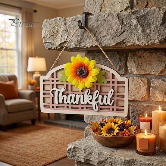 Decorative Wood Entrance Sign Fall Wooden Farmhouse for Front Door, Rustic Sunflower Welcome Sign, Autumn Harvest Decor Thanksgiving Hanging