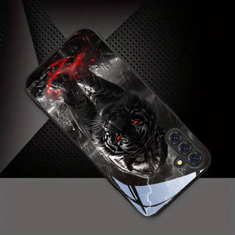 Black tiger eye pattern glass phone case suitable for Samsung Galaxy S26 S25 S24 S23 S22 S21 S20 FE/Ultra/Plus anti drop