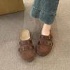 Fashion Women's Fashion Baotou Slippers Spring New Round Head Deep Mouth Suede Metal Buckle Anti-slip Wear-resistant Flat Shoes