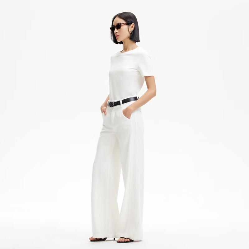 VEROMODA Women's Front Seam Washed Distressed Wide Leg Jeans