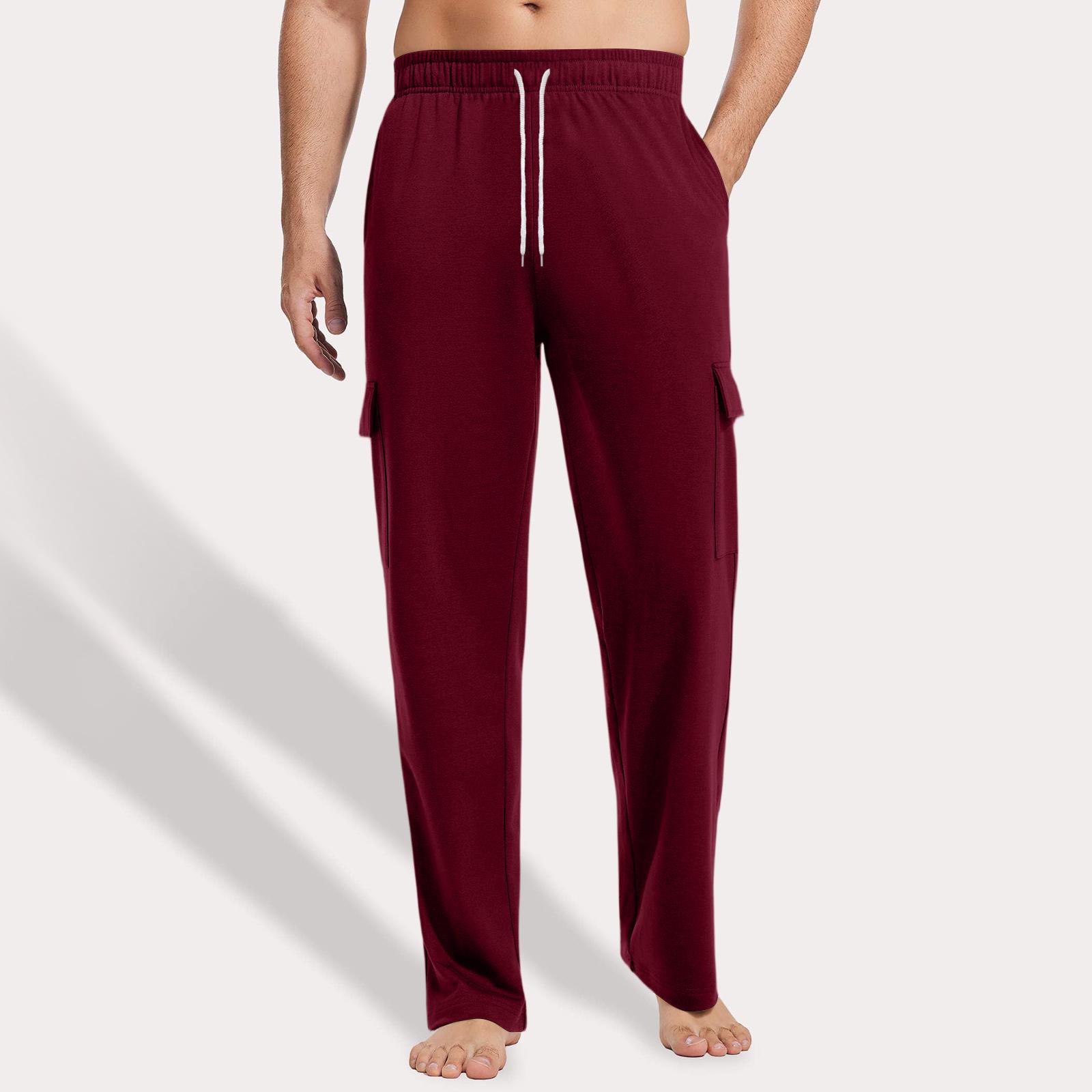 

Чоловічі широкі повсякденні робочі штани з багатьма кишенями, молодіжні штани на гумці зі шнурком XXXL винний