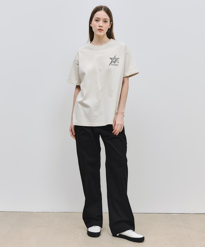 Keuleogsi Nice Print Drop Shoulder T-Shirt Putty Beige