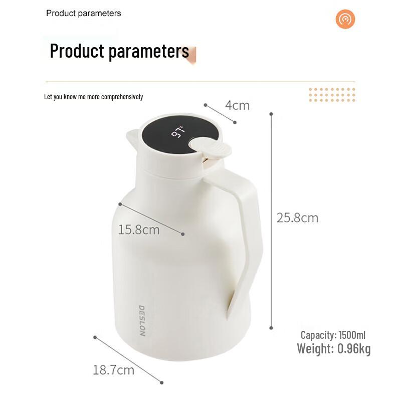DSELO Smart Temperature Display Glass Lined Thermos Pot