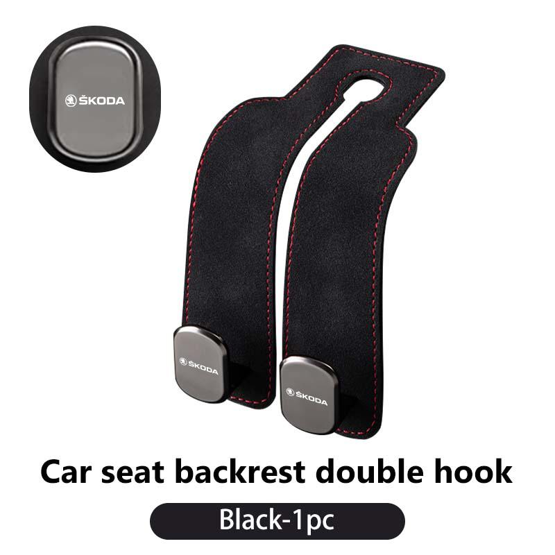 WLNQ1 For Skoda 2 in 1 Car Headrest Hook Suede Rear Seat Hanging Dual Hook Alloy Hook Storage Hanger Rapid Octavia Derivative Enyaq-iV
