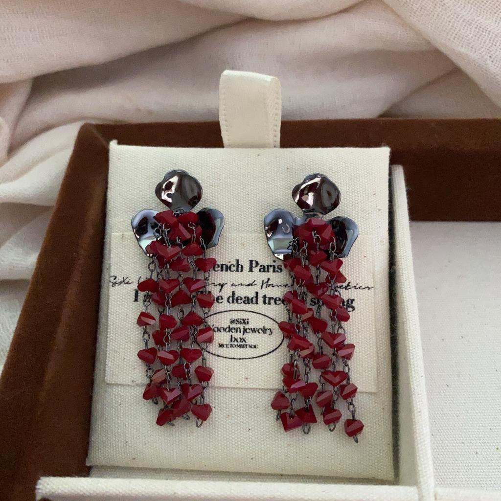 Cool And Elegant Crystal Beaded Fringed Earrings, Earrings, Flower Earrings, Light Luxury, Niche Temperament, Light Gorgeous And Romantic
