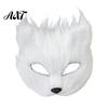 Adjustable Party Mask Long Fur White Fox Half Face Mask, Halloween Masquerade Cosplay Costume Accessories Elegant Fairy for Ancient Style Photoshoot