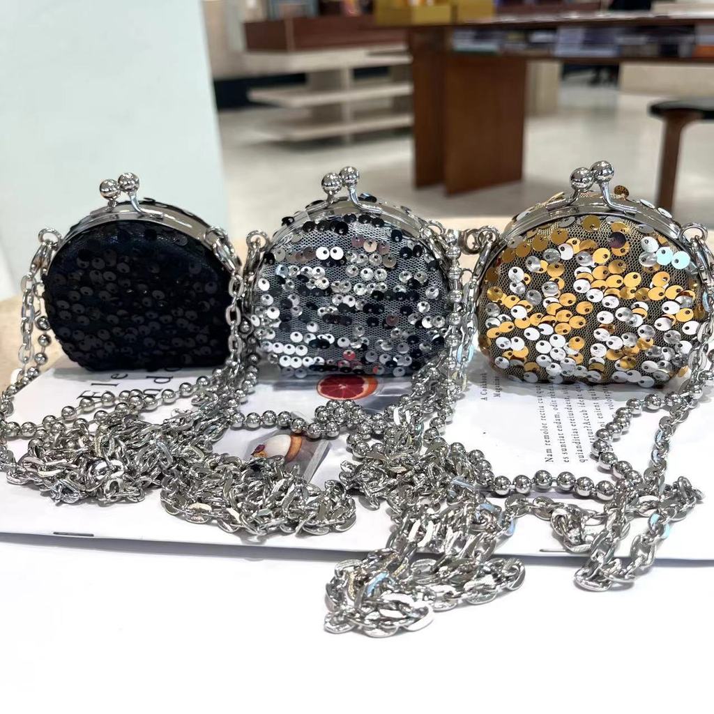 Acrylic Mini Box Bag With Chain Strap And Sequin Embellishments For Casual Travel