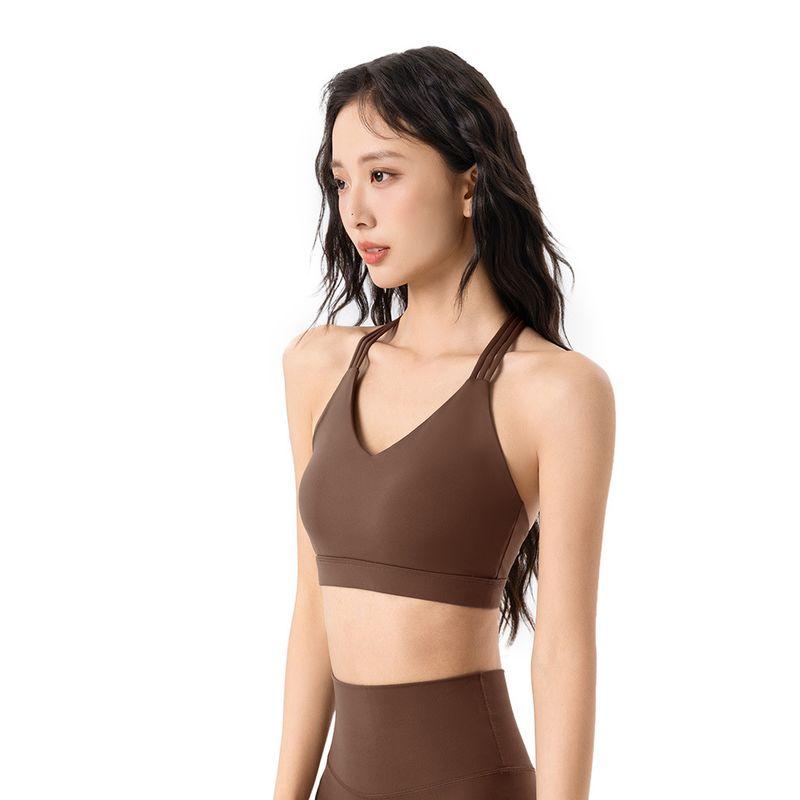 Lu Same Sports Intimates Women's Fixed Cup Sexy Sling Vest Outwear Nude Feel Plaid Workout Yoga Bra