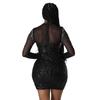 Hot Diamond Sequin Feather Skirt: European & American Long-Sleeved Party Dress