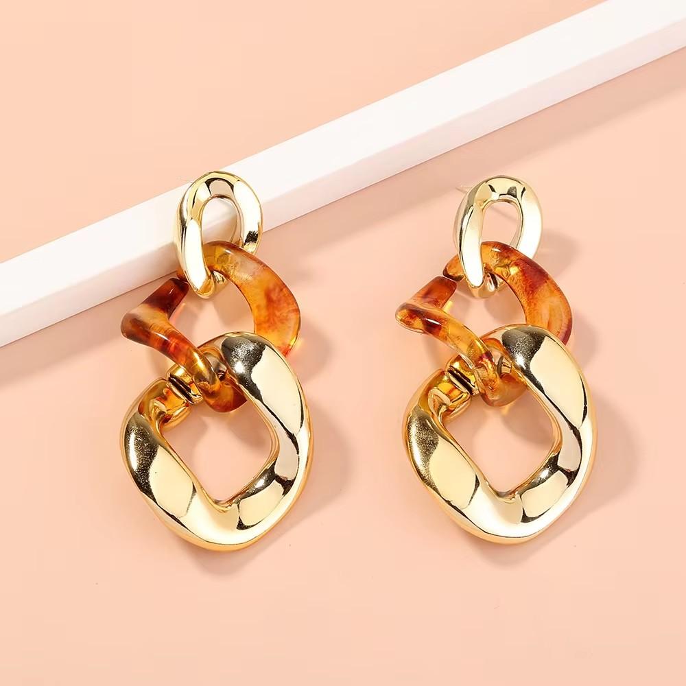 Acrylic Link Chain Earrings for Women Korea Metallic Color Hanging Drop Earring Party Girls Statement Earrings Autumn and Winter
