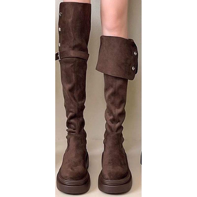 

Ботинки с круглым носком на толстой подошве детские весенне-летние новая модная обувь на высоком каблуке с голенищем на толстом каблуке до колена рыцарские ботинки 40 коричневый