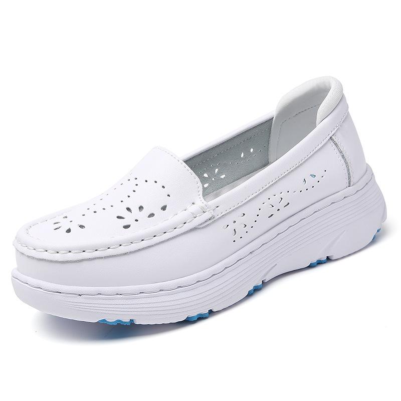 Nurse shoes women's spring summer hollow leather thick sole soft sole breathable work special medical shoes spot