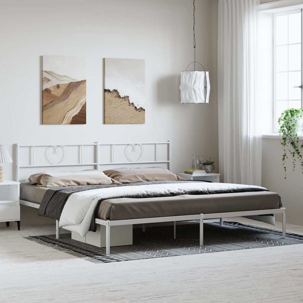 Metal Bed Frame with Headboard White 193 x 203 cm