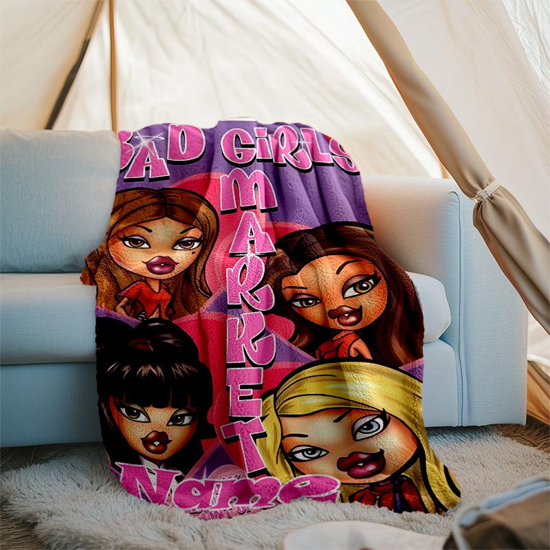 Personalized Custom Name Blanket - Bratz Print Design,Blanket for Sofa,Bed,Travel,Camping - Soft and Warm, Great Gift