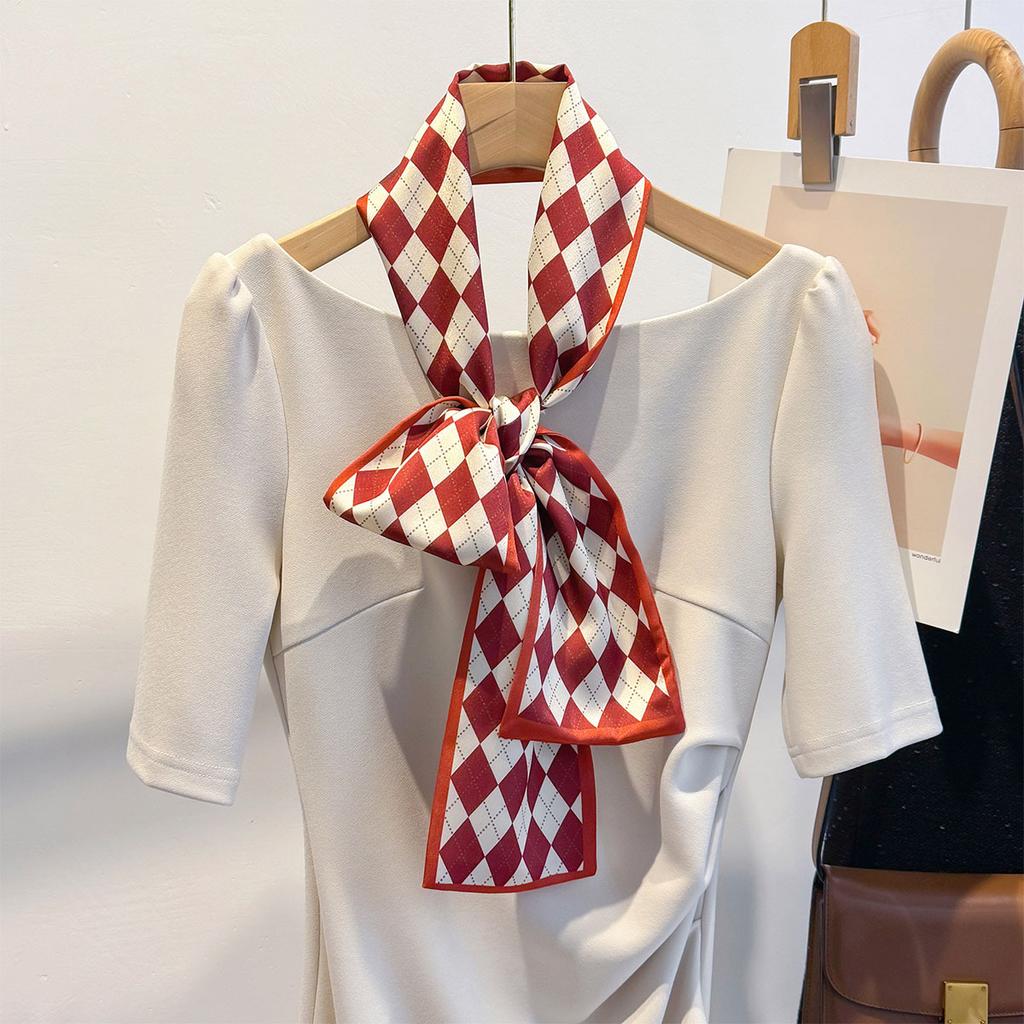 Spring Summer Choice 2025 Women's Satin Silk Neckerchiefs Bright Color Thin Narrow Double-layer Printing Long Ladies Neck Scarfs