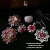 Papalacha Bouquet Gemstone Earrings, Duobao Thistle, 18K Gold Plated, Rouge Magenta Flower Zircon Ring
