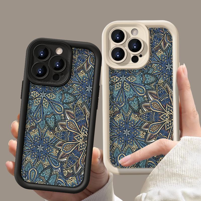 Case For iPhone 15 Pro Max Retro Wall Painting Flower Shockproof Bumper Soft Silicone Cover For iPhone 14 13 12 16 Pro Max 11