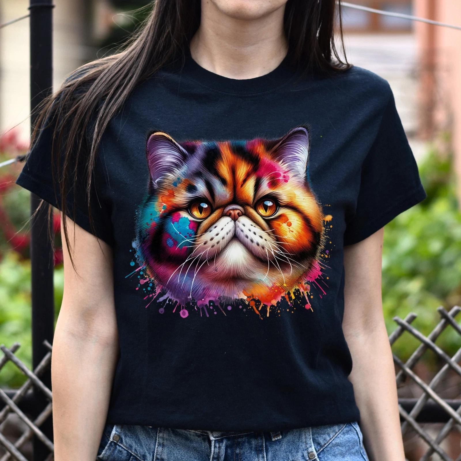 Exotic Shorthair Cat Color Splash Unisex T-Shirt Black Navy Dark Heather S