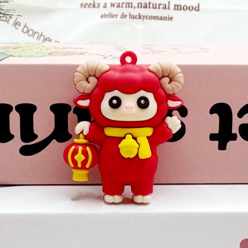 Cute Red Cartoon Sheep Keychain Soft Rubber Pendant Suitable For Christmas Gift Key Organizer Bag Decor