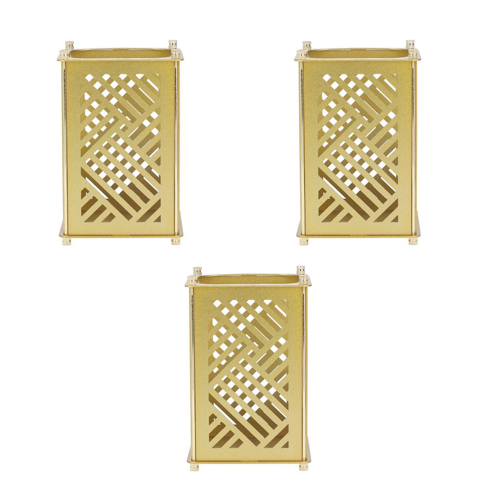 3set Pen Holder Golden Appearance Electroplating Quadrate Educational DIY Assembly Office Pen