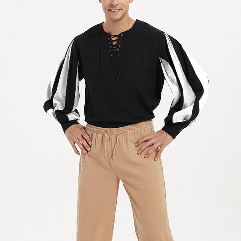 Cămașă cavaler de vară, vintage, cu mâneci lungi, cu șireturi, cămașă de rochie de performanță dramă medievală