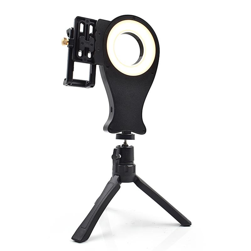 Dental Photography Filling Light 5 Levels Adjustable Brightness Warm/White Ring Lamp for Mobile Phone Rotatable Dental Light