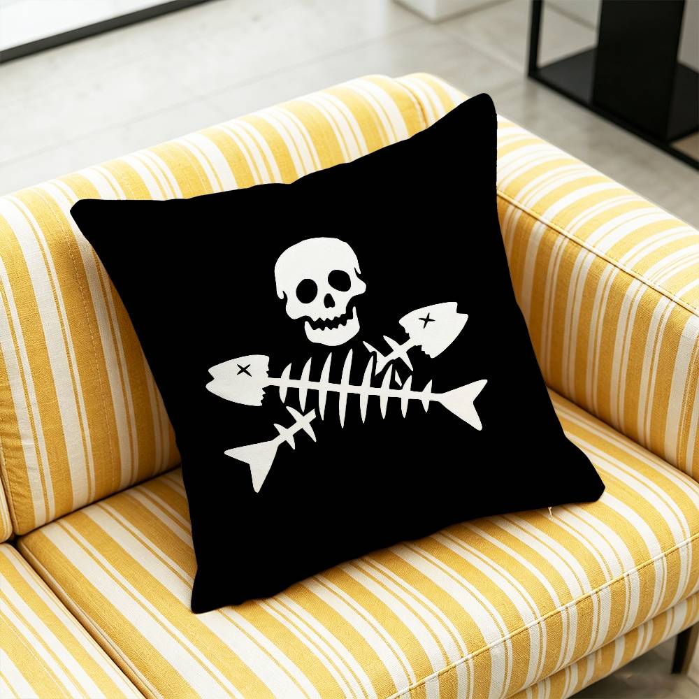 For Fish Cat Skull Pirate Jack Rackham Jolly Roger Throw Pillow Cover Case Custom Decorative Pillowcase Accent Cushion Covers