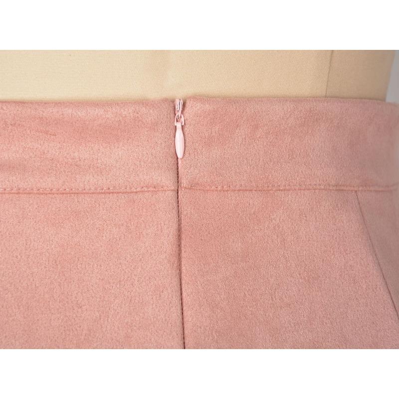 Damen Wildleder Wickelrock mit hoher Taille, Reißverschluss, einfarbig, Neckholderrock