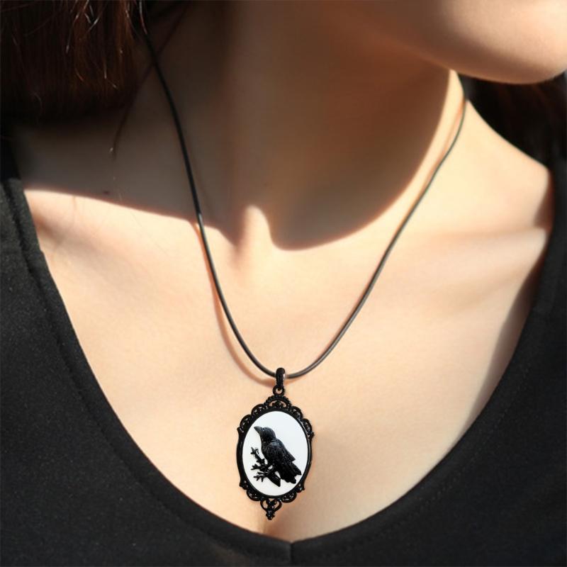 Gothic Crow Raven Charm Necklace Crow Pendant Necklace Mystic Witch Jewelry Gift Rope Chain Goth Crow Choker Unisex