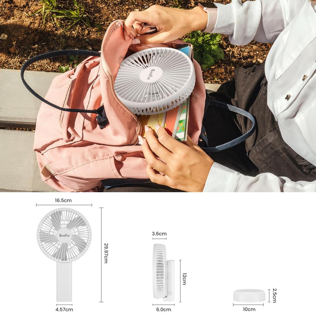 HandFan Portable Small and Large 4000mAh 6 Adjustable Hot Flash Response Fan, Size, 16.5cm Diameter, Type-C Rechargeable, Built-in Battery,