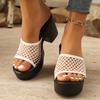 Personalized Hollowed-out Mesh Round-toe Summer High-heeled Fashionable One-shoulder Slippers